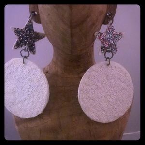 Wooden white Circle sequence earrings with a star